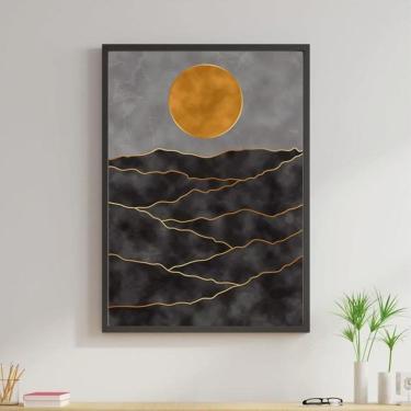 Imagem de Quadro Boho Lua Preto E Dourado 60X40Cm Moldura Preta