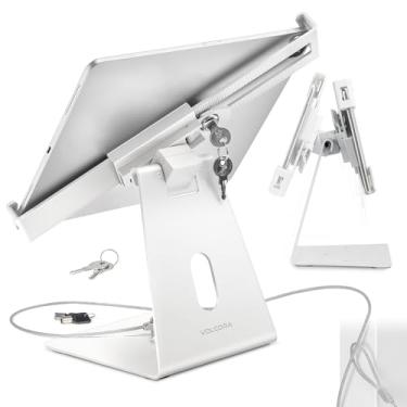 Imagem de Volcora Suporte antifurto para tablet SAFE Suporte de quiosque para iPad com trava, suporte branco para iPad de 10 a 13 polegadas para mesa, giratório, suporte ajustável para iPad para mesa, suporte