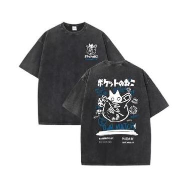 Imagem de Camisetas Femininas Vintage De Verão Com Estampa De Gato Kawaii Haraju