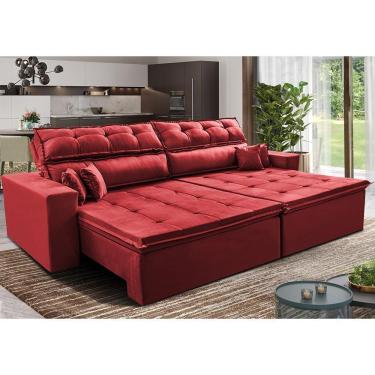 Imagem de Sofá Retrátil E Reclinável 2,72m Luxos Cama Inbox Velusoft Vermelho