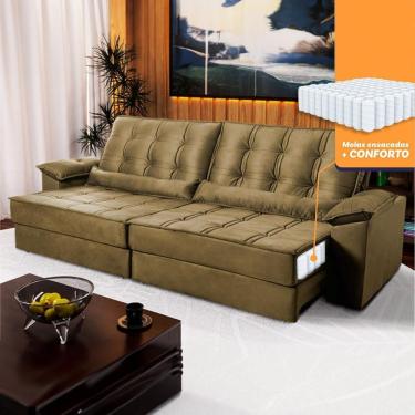 Imagem de Sofá Retrátil Reclinável 3,00m Ascari Suede Velut Bege Molas Ensacadas - King House