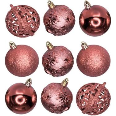 Imagem de Bolinha de Natal Mix de Modelos c/ 9 Peças 6cm - ROSE - RIO MASTER