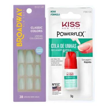 Imagem de Kit Kiss New York: Unhas Postiças Bailarina Curto Bordeaux e Cola De U