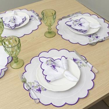 Imagem de Jogo Americano Bordado 12 Peças Mesa Posta Sousplat + Guardanapos Prem