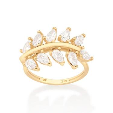 Imagem de Anel Folha Rommanel Folheado a Ouro com Zircônias 513209, 16, Dourado