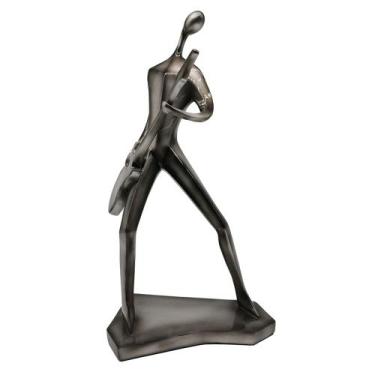 Imagem de Escultura Decorativa Guitarrista em Resina Cromado 42cm NA0847 BTC