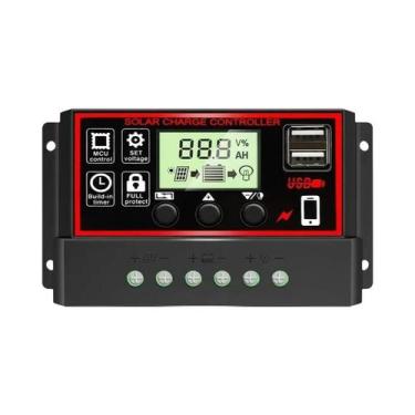 Imagem de Controlador Solar HTMCK 12V 24V 30A 100A Com Display LCD E Saída Dupla