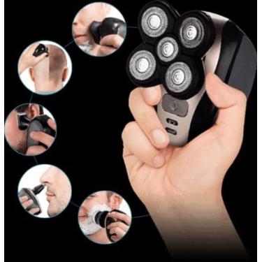 Imagem de 5 em 1 4D masculino careca recarregável barbeador elétrico Quexoma 5 cabeças flutuantes barba nariz orelha aparador de pêlos navalha aparador escova facial