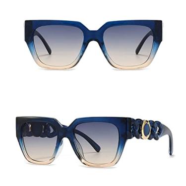 Imagem de Óculos de sol de corrente quadrada chique clássico gradiente preto de luxo armação grande senhoras óculos de sol retrô tons de designer para mulheres uv, azul gradiente, tamanho único