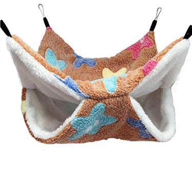 Imagem de Yu-Xiang Rede para hamster de camada dupla Love Starfish Pequeno animal de estimação algodão Ninho de habitat de ratos, saco de dormir para pendurar esquilo para ouriço, porquinho-da-índia Totoro Sugar Gliders Bed House (estrela-do-mar caramelo)