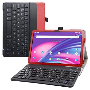Imagem de Bige Capa para teclado TCL Tab 10 5G, capa de couro PU com teclado Romovable para tablets TCL Tab 10 5G TCL-9183W de 10,1 polegadas (não serve para TCL Tab Pro 5G TCL-9198S), vermelho
