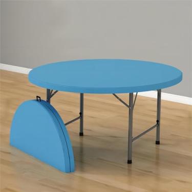 Imagem de Mesa redonda dobrável, mesa de jantar de plástico para ambientes internos e externos, mesa de eventos comerciais com alça e trava, para piquenique, banquete, casamento