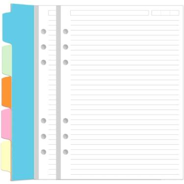 Imagem de Yaridar Refil de papel forrado A5 - 100 folhas/200 páginas, 6 anéis, papel forrado com folhas soltas com divisórias para fichário, 14,7 cm x 21,6 cm