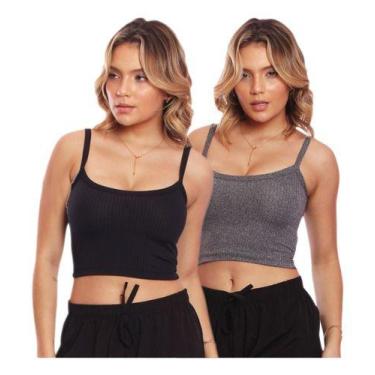 Imagem de Kit 2 Tops Canelado Alcinha Feminino Lisa Básica Casual - MC Digital, 