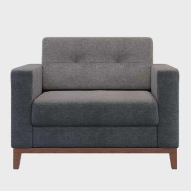 Imagem de Poltrona Living Tecido Linho Base Madeira Para Sala