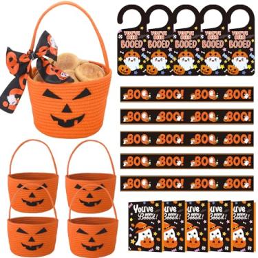 Imagem de Leinuosen 5 Sets Halloween You've Been Booed Kit 5 Pumpkin Candy Buckets 5 Ghost Doorknob Hangers 5 Boo Cards, Envelopes, Ribbons We've Been Booed Spooky Ghost Gift for Neighbors Friends Coworkers