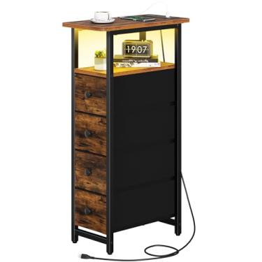 Imagem de Yoobure Cômoda estreita para quarto, cômoda fina de LED com estação de carregamento, cômoda pequena, cômoda de tecido, armário alto e fino, suporte noturno para dormitório, espaços pequenos, armário,