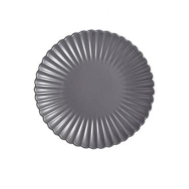 Imagem de Prato de serviço nórdico criativo cerâmica redonda crisântemo prato de jantar frutas salada bolo prato bife cozinha ocidental utensílios de mesa 8 polegadas 25 polegadas pratos (cor: cinza 25,4 cm)