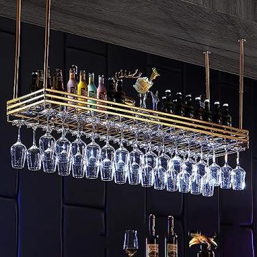 Imagem de Rack de copo de vinho de teto, prateleira flutuante de bar, suporte de garrafa de vinho pendurado no teto, organizador de cabide de armazenamento de copos de vinho, prateleira de vidro de champanhe
