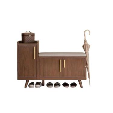 Imagem de Sapateira, banco para troca de sapatos, entrada de nogueira, varanda, armário de sapatos de madeira maciça banco de sapatos para porta da frente