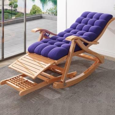Imagem de Cadeira de balanço estofada cadeira de balanço dobrável cadeira de bambu cadeiras reclináveis de jardim cadeiras de pátio cadeira de lazer com placa de massagem para os pés, poltrona estofada