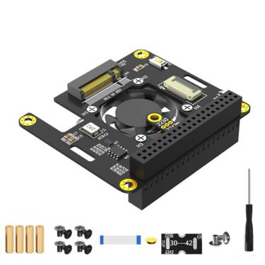 Imagem de KAGAUOAS Adaptador M.2 NVMe para PCIe para Raspberry Pi 5, com ventilador cooler e LED RGB de descoloração automática, suporte M.2 (tecla M) NVMe SSD 2230 2242