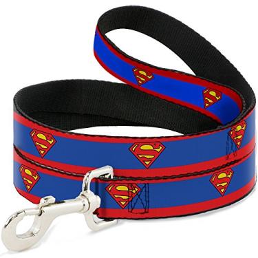Imagem de Buckle-Down Coleira para cães Superman Shield Stripe Red Blue disponível em diferentes comprimentos e larguras para cães e gatos pequenos, médios e grandes, multicolorida, DL-6FT-WSM039-W, 1,8 m de