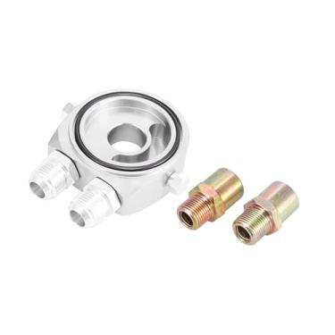 Imagem de TUCKBOLD Filtro de óleo universal de liga de alumínio para carro, adaptador de placa de rosca sanduíche, kit de refrigerador de óleo, tom prateado M20x1,5 1/8 NPT peças automotivas