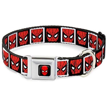 Imagem de Buckle-Down Coleira para cães com fivela de cinto de segurança – rosto do Homem-Aranha blocos preto/branco – 2,54 cm de largura – serve para pescoço de 28 a 43,18 cm – Médio