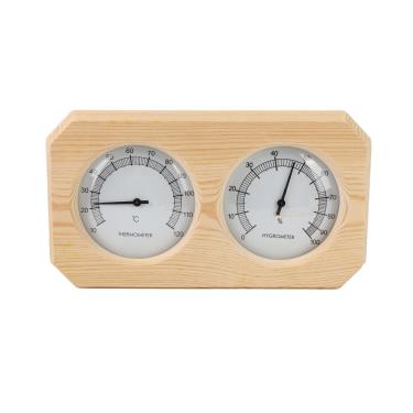 Imagem de Higrômetro de termômetro de sauna Vomeko, higrotermógrafo Fahrenheit de sauna de madeira interna 2 em 1, medidor de umidade de temperatura tipo ponteiro de mostrador duplo,