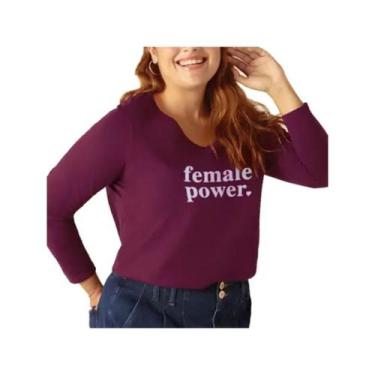 Imagem de Blusa Manga Longa Algodão Feminina Plus Malwee Ref. 94160, Vinho, G4