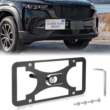 Imagem de Moldura frontal sem broca compatível com Mazda CX-5 | 2018-2025 Suporte de gancho de reboque para placa de carro antifurto Capas de etiqueta de carro à prova de ferrugem, acessórios de carro à prova