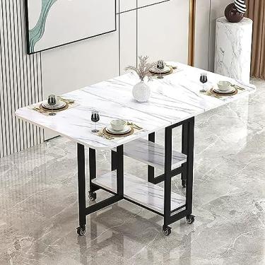 Imagem de Mesa de jantar dobrável moderna, mesa de jantar de folhas caídas, mesa de cozinha expansível com 6 rodas, mesa de jantar com economia de espaço, dobrável em 3 formas, para cozinha, quarto, sala de