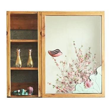 Imagem de AKALNNB Armário de espelho de madeira maciça arte armário de parede quadrado armário espelho banheiro rack de parede espelho caixa de espelho de banheiro