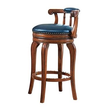 Imagem de UISLA Banqueta de bar para móveis, balcão giratório, cafeteria de café da manhã com assento e encosto acolchoados de couro + pernas de madeira maciça/azul/38 38 68 cm