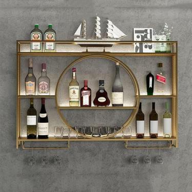 Imagem de Suporte De Vinho Montado Na Parede Ouro Com Suporte De Copo,suporte De Garrafa De Metal,bar S Para Garrafas De Licor,pendurado Multi-funcional Armazenamento De Vinho Display Rack P, 100x15x80cm