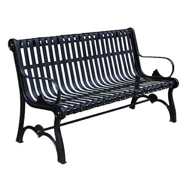 Imagem de URGDWEKJY Móveis de entrada, banco de jardim, parque ao ar livre, banco de pátio de metal de ferro fundido com apoio de braço, preto 3 lugares cadeira de lazer de metal para móveis ao ar livre (120 x