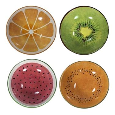 Imagem de Conjunto 4 Bowls de Frutas Tropicais 15,5cm Melancia, Mamão, Kiwi e Laranja – Coloridos e Divertidos