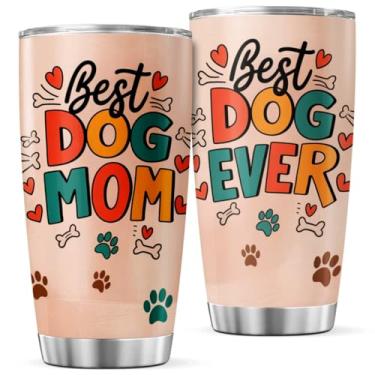 Imagem de KOIXA Copo Best Dog Mom Ever 590 ml para amantes donos de animais de estimação copo de viagem de aço inoxidável presente feminino caneca quente ao ar livre garrafa térmica bebida café fresco chá