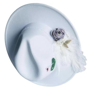 Imagem de Chapéus Fedora vintage de aba larga - Chapéu de feltro feito à mão, chapéu panamá de fazendeiro, para festa, casamento, PA branco