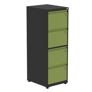 Imagem de Armário De Arquivo Oficio 4 Gavetas Pandin 47 Cm (larg) Aço Preto C- Frente Gaveta Verde C- Chave