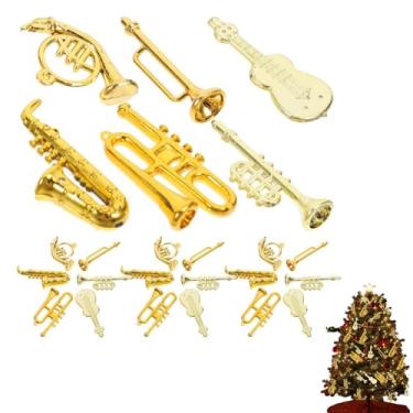 Imagem de Ornamento para pendurar instrumentos musicais em miniatura, coleção de 24 peças de mini instrumentos com guitarra minúscula, trompete, saxofone, acessórios para casa de bonecas, decorações de férias