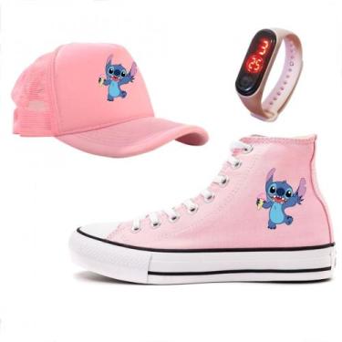 Imagem de Tênis Kit Feminino Lilo Stitch Infantil Adulto Relogio e Boné - Grazie
