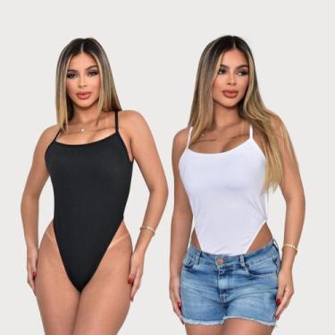 Imagem de Kit Maio Feminino Alcinha Body Cavado Com Bojo Moda Praia Verão Tecido