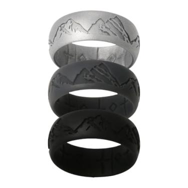 Imagem de OIDEA Conjunto de alianças de casamento masculinas de silicone: design ergonômico respirável de arco interno padrão de montanha alianças de casamento de noivado de borracha, Silicone, Sem pedra