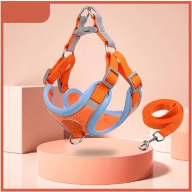 Imagem de Guia Unificada para Cachorros，Fibra de PoliéSter e Materiais MetáLicos，Adequado para CãEs de Pequeno e MéDio Porte，ArnêS ToráCico，Adequado para Caminhadas(Laranja,L (7-10 KG))