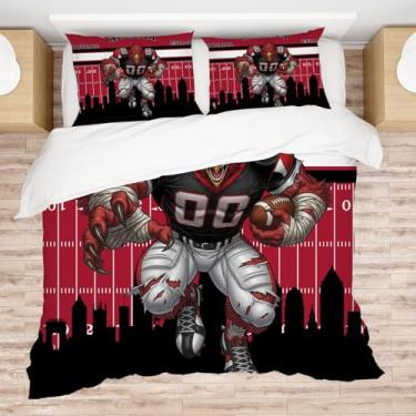Imagem de Allenjoy Conjunto de edredom Atlanta American Football Black Drive com 2 fronhas para meninos, adolescentes, homens, fãs de quarto, quarto de bebê, lavável na máquina, tamanho casal