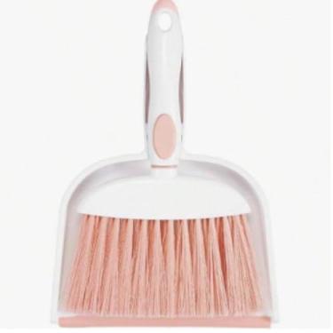 Imagem de Conjunto de frigideira e escova pequena, conjunto de mini vassoura e pá de lixo para limpeza doméstica, gavetas e sofás de mesa, branco e rosa