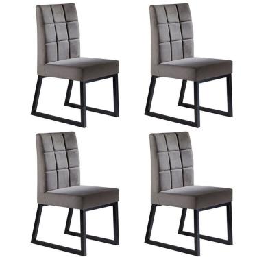Imagem de Kit 4 Cadeiras de Veludo com Pés Metálicos para Sala de Jantar Genova Camurça/Preto