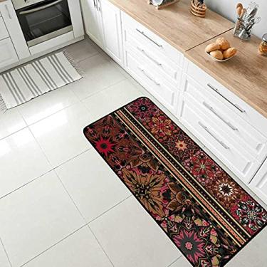 Imagem de Tapete de cozinha étnico listrado estilo mandala geométrico antiderrapante confortável tapete de cozinha, tapete antifadiga para sala de jantar, lavanderia, escritório, corredor, 99 x 50 cm